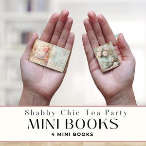 Minilibros Shabby Chic Tea Party, juego de 4, efímeras de diario basura, paquete de cuatro libros para scrapbooking y manualidades con técnicas mixtas