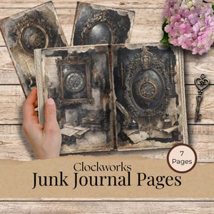Clocks and Clockworks Junk Journal Pages Digital Scrapbook Collage Sheet for Vintage Art & Craft Projects