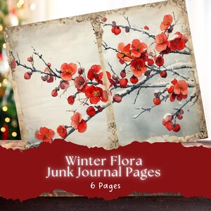 Kit de journal indésirable Winter Flora Wonderland, 6 pages Flora imprimables pour le scrapbooking, l'artisanat vintage et les éphémères