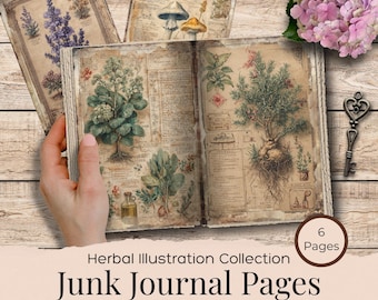 Der Kräuterforscher Junk Journal Printable Kit, Magische Kräuter, viktorianischer Apotheker Botanischer, Download, Grimoire Seiten, Kräuter Ephemera Seiten