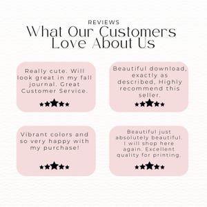 four pink boxes with text and stars, likely representing customer reviews. The text appears to be positive and describes the seller's customer service, the quality of the product, and the overall satisfaction with the purchase.