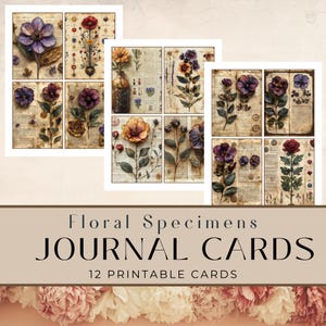 Amostras de flores secas, cartões de diário de lixo, kit de diário de lixo, diário de lixo, papel de sucata, surrado, imprimíveis, criação de cartões