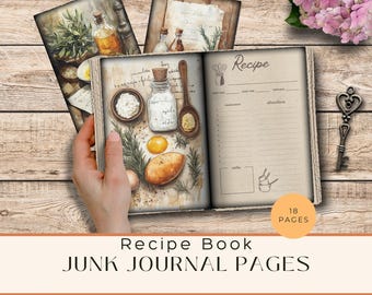 Vintage Cookbook Junk Journal Pages, Digital Scrapbook Paper Kit, Cooking Printable, Baking Collage Sheet, Kitchen Ephemera, Old Recipe Book