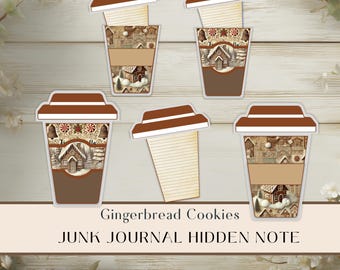 Weihnachtskaffeetassen, Lebkuchen, versteckte Nachricht, Junk Journal, Anhänger, digitaler Download, Ornament, Geschenkkartenhalter, Karten, zum Ausdrucken