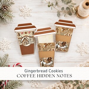 Julkaffekoppar, pepparkakor, dold lapp, skräpjournal, etiketter, digital nedladdning, prydnad, presentkortshållare, kort, utskrivbar