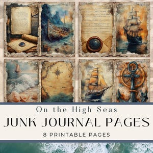 Nautische Traumseiten für scrapbooking Junk Journals, digital bedruckbares Papier, Schiffbruch, Strand und Meer