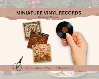 Mini discos de vinilo con melodías navideñas - Decoración musical a escala 1:12 - Coleccionables en miniatura imprimibles - Álbum en miniatura para casa de muñecas
