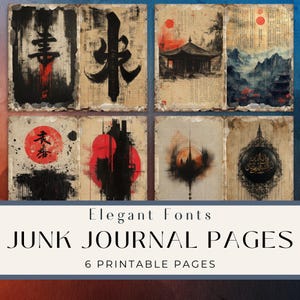Élégantes polices de caractères japonaises pour les journaux indésirables | Papier numérique imprimable | Belle calligraphie et fournitures créatives en papier uniques
