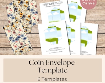 Coin Envelopes Template, Six Unique Packets, Ephemera, Junk Journal, Printable, Money Pockets Download, Scrapbooking, Pocket, Commerical Use