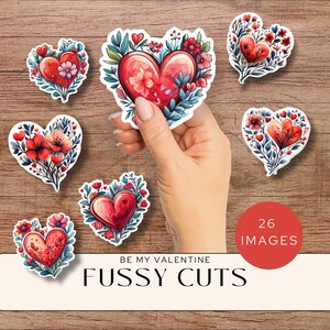 Floral Valentine Hearts Fussy Cut Ephemera Pages, High Quality Printable Digital Download - Junk Journal Flower hearts Scrapbooking Vintage