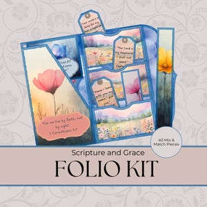 Kit Diário Faith Junk - Bíblia Cristã Floral em Aquarela, Livro de Memórias Serene Grace e Presente Devocional