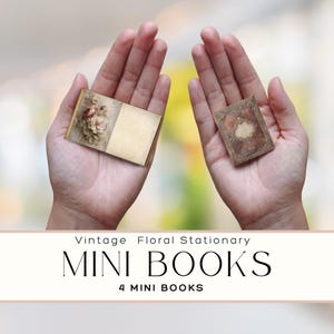 Vintage Rose Flowers Mini Junk Journal Folio Kit with Mini Album and Miniature Book with Floral Ephemera, as a Printable Craft Kit