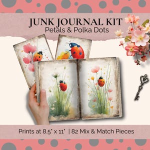 Junk Journal Kit Bundle, Ladybug Florals, Spring Garden Theme, Vintage Style, Printable Digital Download for Craft Project