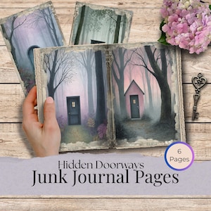 Oude tuindeur die leidt naar verborgen tuin ongewenste dagboekpagina's Journaling, plakboekvoorraad, digitale download