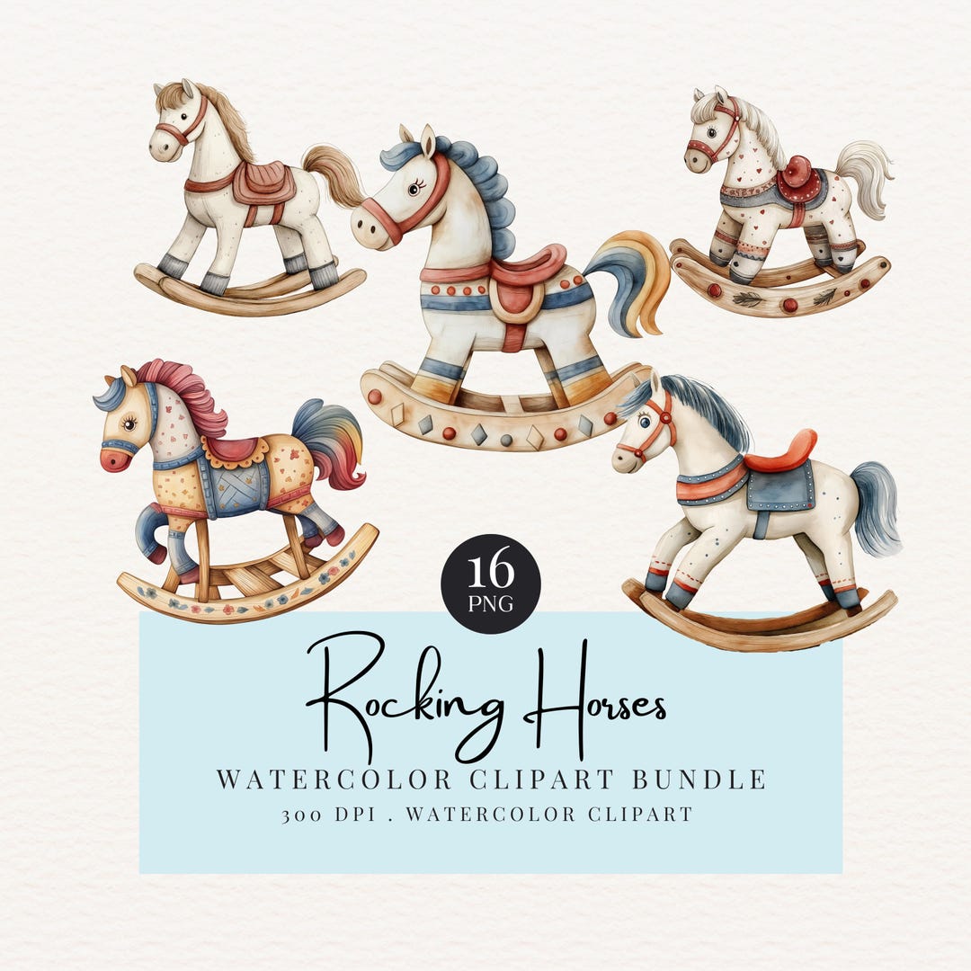 Rocking R Graphic Rocking Horse Clipart, 16 Png's, Baby Shower Clip Art, Vintage Toy ...