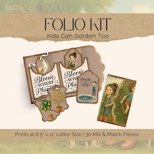 Childrens Gardening, Green and Brown Folio Wallet Junk Journal Kit | Cottagecore Apples and Oranges | Digital Download, Fun for Kids