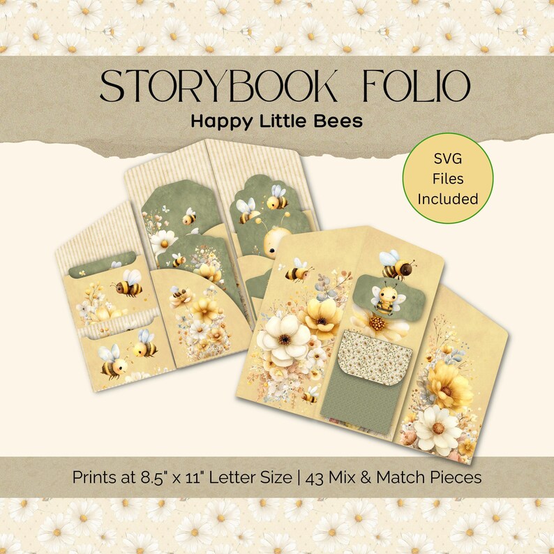 Yellow and Green Bumble Bee Folio, Bright Honey Bee Folder and Papers ...