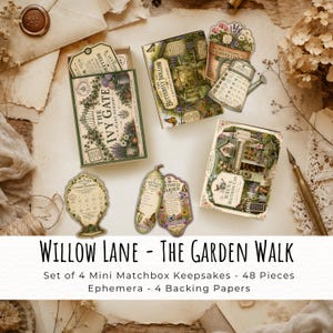 Willow Lane The Garden Walk, Printable Miniature Matchbox Village, Floral Junk Journal Ephemera Kit, Collectible Paper Village, 2026