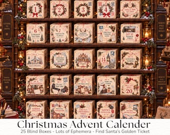 Santa’s Golden Ticket Printable Advent Calendar, 25 Christmas Mystery Boxes, Blind Box Christmas Printable,  Digital Download, 2026