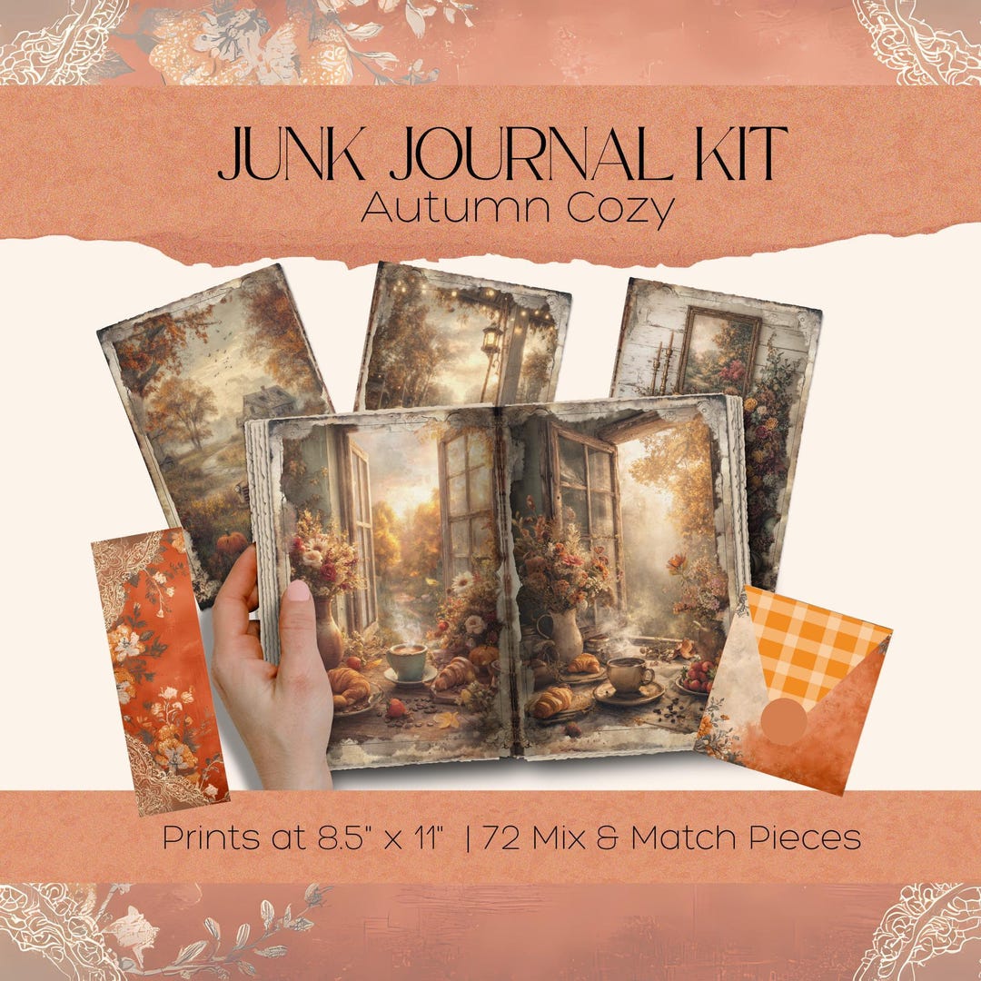 Autumn Cozy Junk Journal Kit, Digital Download JPG Scrapbook Paper ...