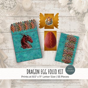 Dragon Egg Folio Pocket, Fantasy Junk Journal Kit | Digitale collage-ephemera, Cricut Elements, 4-delige map | Digitale download