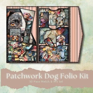 Patchwork hondenfolderset, hondenfolderset 30-delig folio voor artistieke hondenliefhebbers collages voor knutselaars, scrapbooking, ephemera puppy vintage