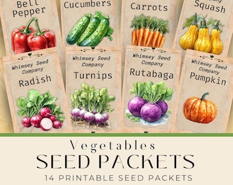 Vegetable Digital Junk Journal Download Seed Packets, Junk Journal Collection, Veggie Digital Kit Cookbook Ephemera, Seed Packet Style