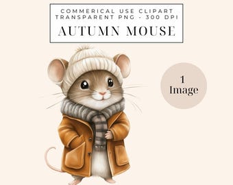 Autumn Mouse Clipart - Cute Watercolor Mice PNG with Commercial License for Paper Crafts & DIY Projects