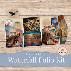 Fourth of July Waterfall Folio Kit – Independence Day Junk Journal Supplies, Red White & Blue Scrapbook Paper Pack