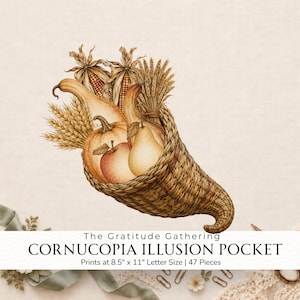 Printable Cornucopia Illusion Pocket, Fall Junk Journal Ephemera Kit, Thanksgiving Harvest Craft, Autumn Digital Download, 2026 C014
