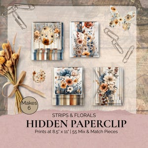 Strips and Flowers  Hidden Paperclip Folio Digital Download – Junk Journal Addons & Ephemera for Scrapbooking