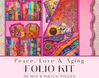 Peace Love and Aging Hippie Old Lady Junk Journal Folio Kit Groovy Grandma Funny Old Lady Having Fun in Life Instant Digital Download Sheets