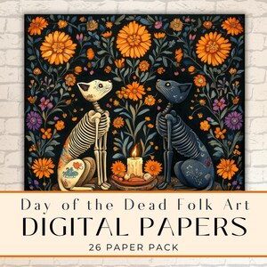 Tag der Toten Junk Journal Papiere - 12x30 bedruckbares Scrapbook-Papier für Dia de los Muertos Feiern & Kunsthandwerk - Schwarzer Hintergrund