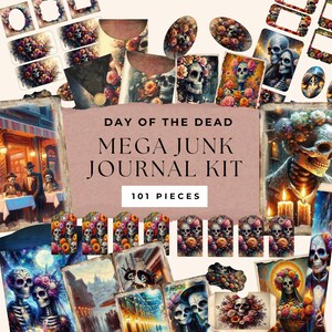 Dia De Los Muertos Junk Journal Mega Kit Digital Paper Day of the Dead Background Sugar Skulls Pages, Download Junk Journal Scrapbooking