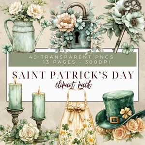Aquarelle Saint Patricks Day Clipart trèfle à quatre feuilles PNG Image numérique à télécharger pour la fabrication de cartes Scrapbook Junk Journal travaux manuels en papier