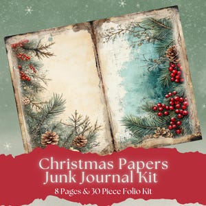 Christmas Paper Junk Journal - Rustic Vintage Folio, Winter Ephemera, Handmade Christmas Journal, Holiday Craft Supplies, DIY Projects