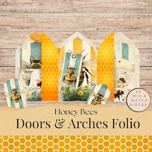 Vintage Bienen Junk Journal Folio Kit, druckbare Gold & schwarze Tür und Bögen Folio für Scrapbooking und Basteln