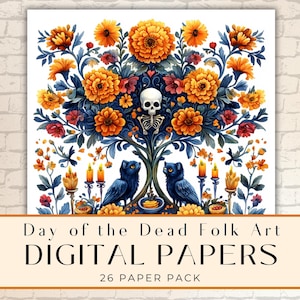 Tag der Toten Junk Journal Papiere - 12x12 bedruckbares Scrapbook-Papier für Dia de los Muertos Feiern & Kunsthandwerk - weißer Hintergrund