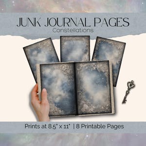 Blue & Silver Constellation Printable Pattern Junk Journal Pages Bundle | Celestial Cosmic Stars and Moon Digital Papers for Scrapbooking