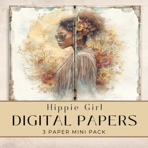 Journal indésirable hippie fille papier numérique, 3 pages de journal numérique, éphémères imprimables, créations en papier, feuille de collage, paix, amour et femme