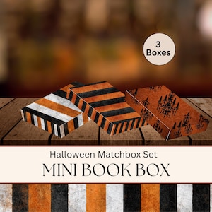 Halloween Printable Mini Box junk Journal, Black and Orange Stripes, Ephemera organizer kit, Junk journal box, Tiny Gift Box, Mini Book Box