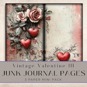 kit de carnet vintage pour la Saint-Valentin | Pages de collage romantique | Shabby Chic imprimable | coeurs floraux roses | Éphémères pour le scrapbooking