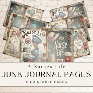 Whimsical Nurse Junk Journal Kit - Medical Digital Scrapbook Pages - Printable Ephemera - Nurse Appreciation Gift - Journaling Essentials