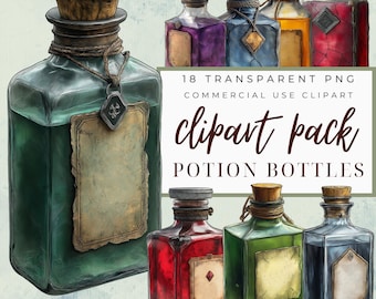 Magic Potion Bottle Clipart, Halloween png, Gothic Apothecary Potion Clip Art, Dark Potion Bottle Printable, Witches Potion, Fantasy Prop