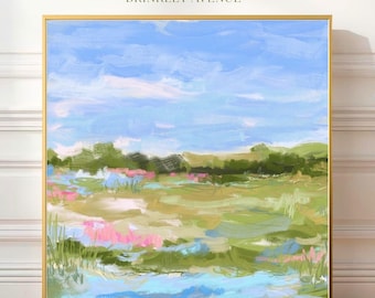Contemporary Abstract Marsh Landscape Painting | Grandmillennial Coastal Art | Soft Pastel Wetlands Modern Impressionist Wall Art Print