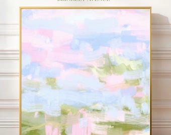 Pastel Coastal Landscape Canvas Art: Pastel Neutrals Wall Decor, Modern Impressionist Print, Grandmillennial Style Art