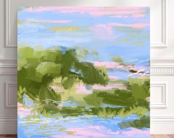Natural Coastal Landscape Canvas Art: Pastel Neutrals Wall Decor, Modern Impressionist Print, Grandmillennial Style Art