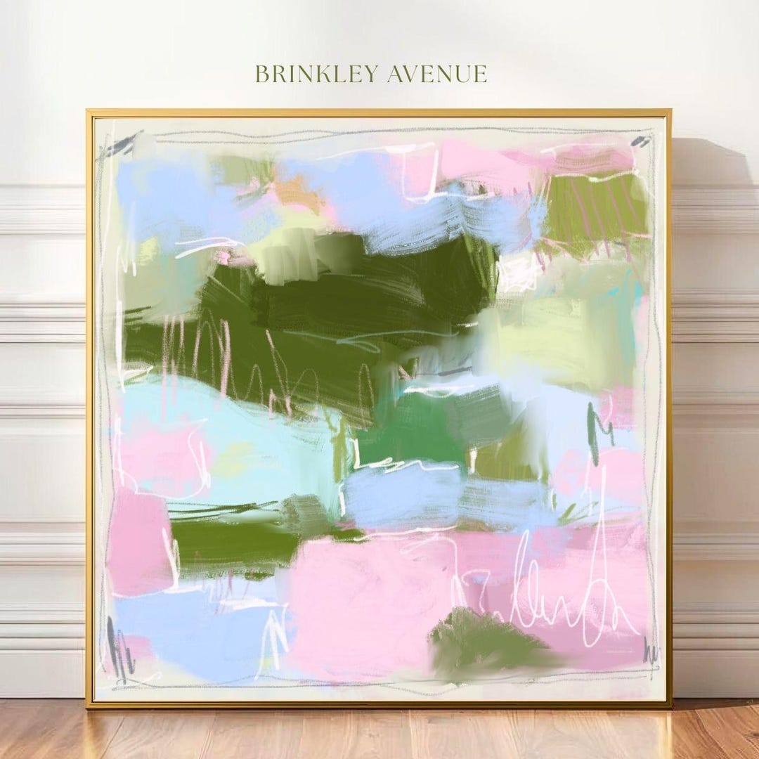 Abstract Pastel Landscape Canvas Print, Modern Green Pink Blue Wall Art ...