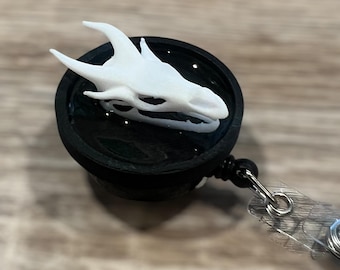 Dragon Skull - Retractable Badge holder, keyring lanyard badge reels, extendable belt clip, ID card