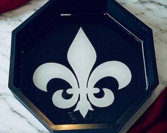 Fleur de Lis Dice Tray with glossy resin inlay  (or trinket dish)